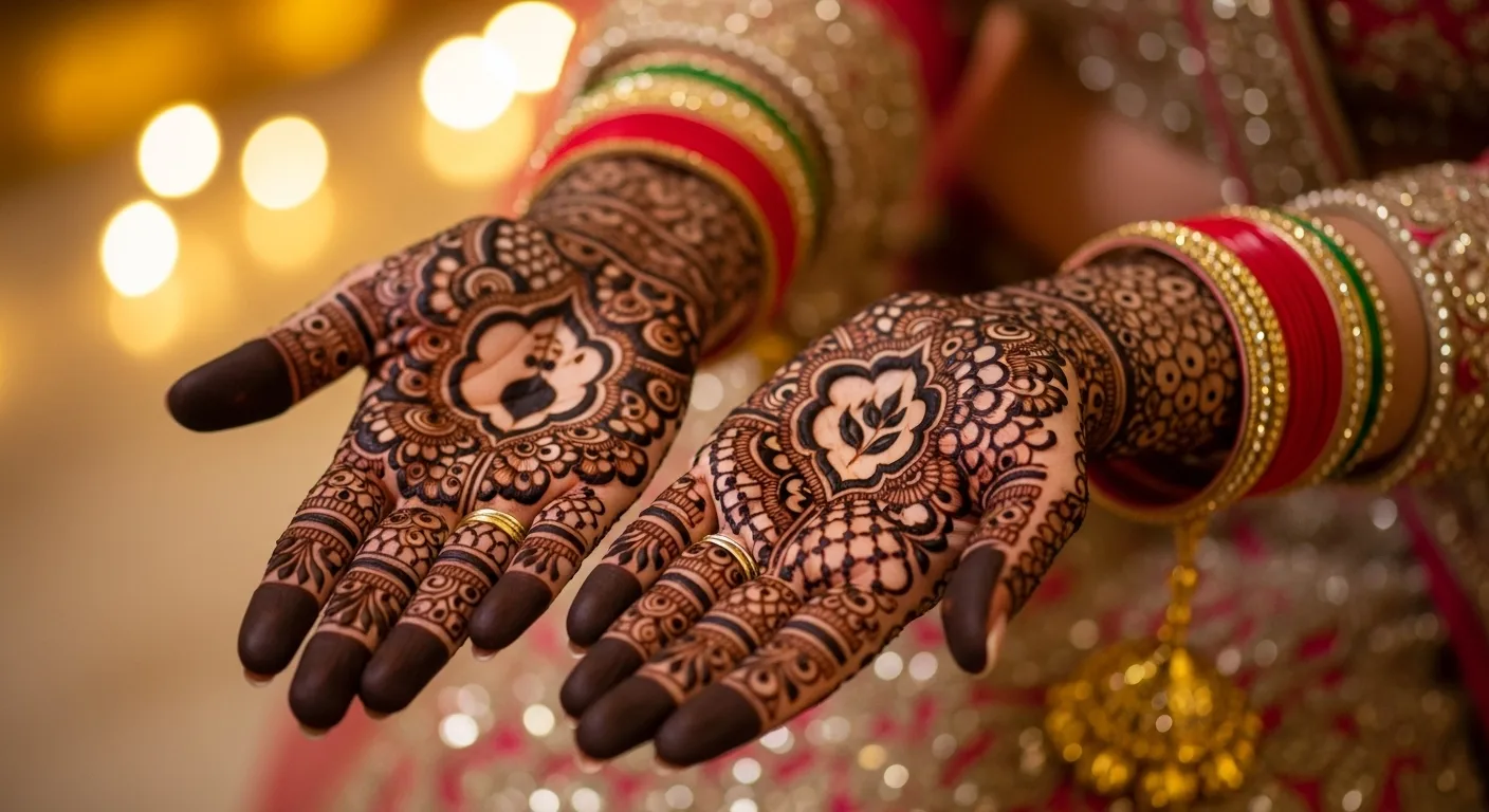 Bridal henna palm — intricate maroon mehendi