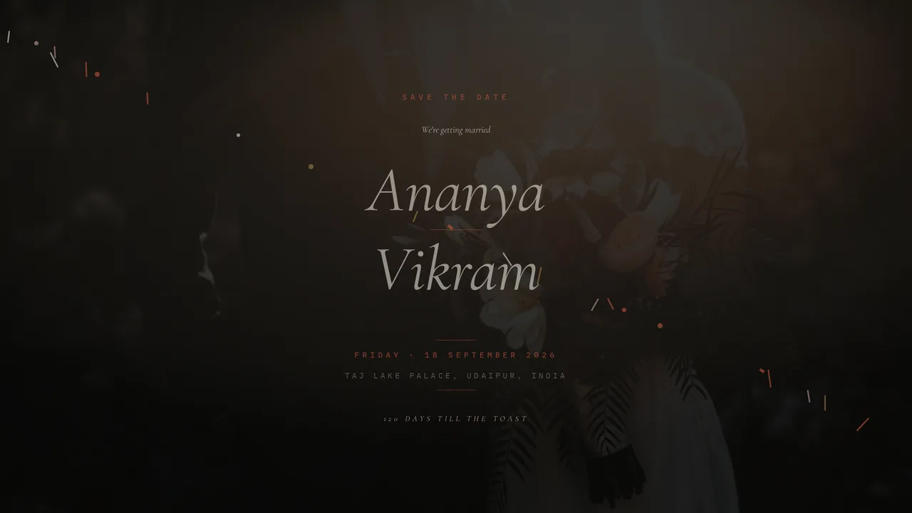 Confetti Rain — wedding template hero preview