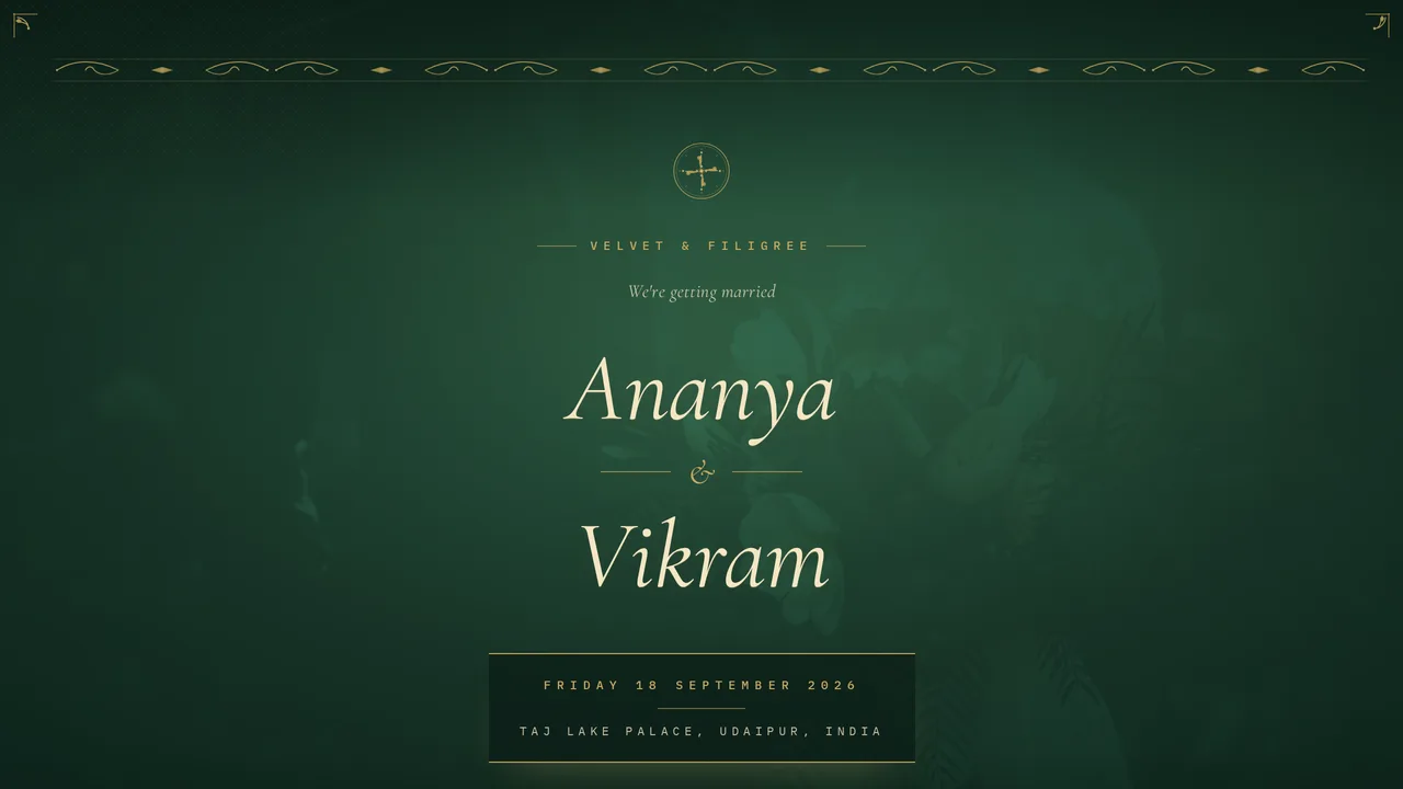 Emerald Velvet — wedding template hero preview