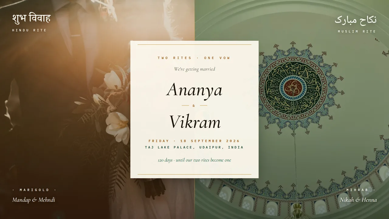 Hindu × Muslim — wedding template hero preview