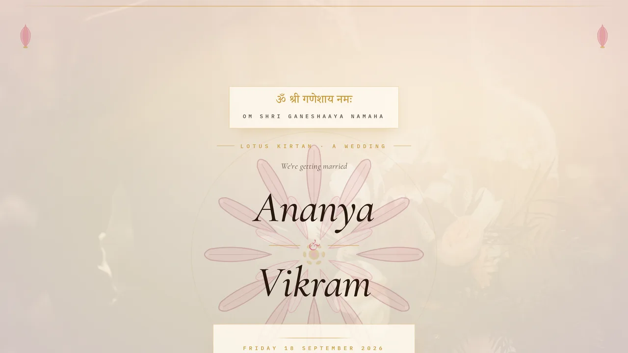 Lotus Kirtan — wedding template hero preview