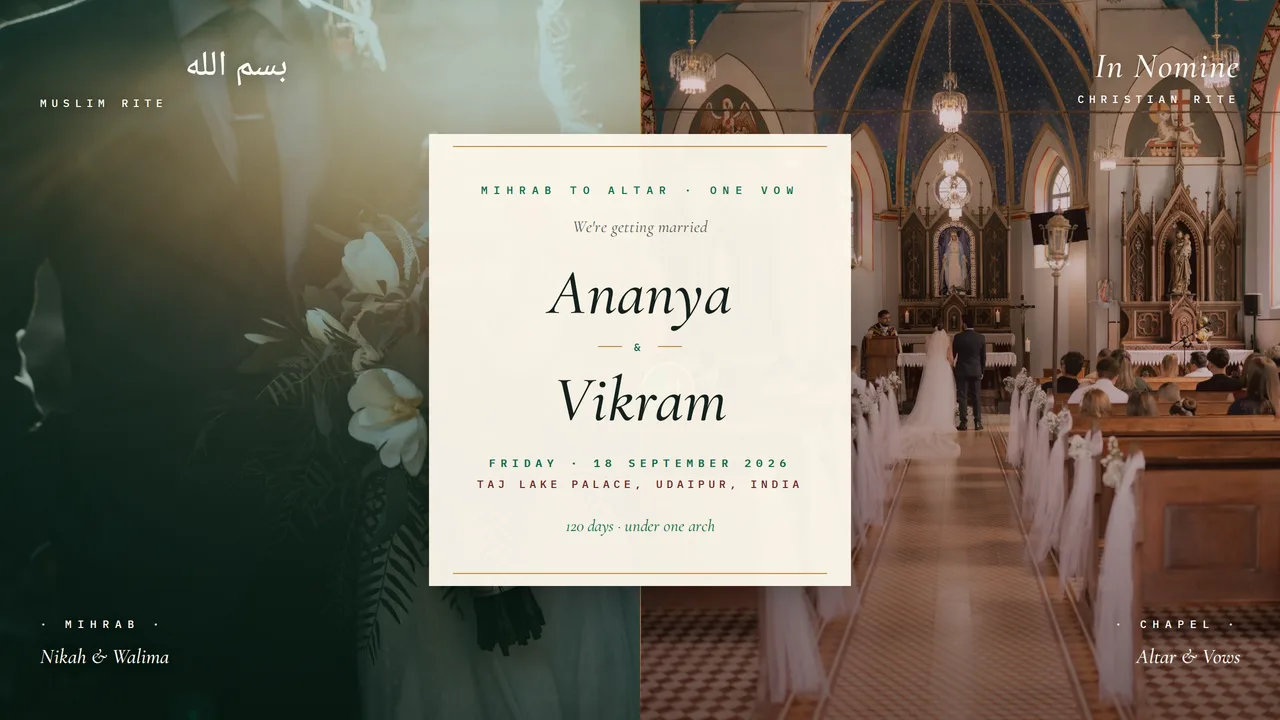 Muslim × Christian — wedding template hero preview