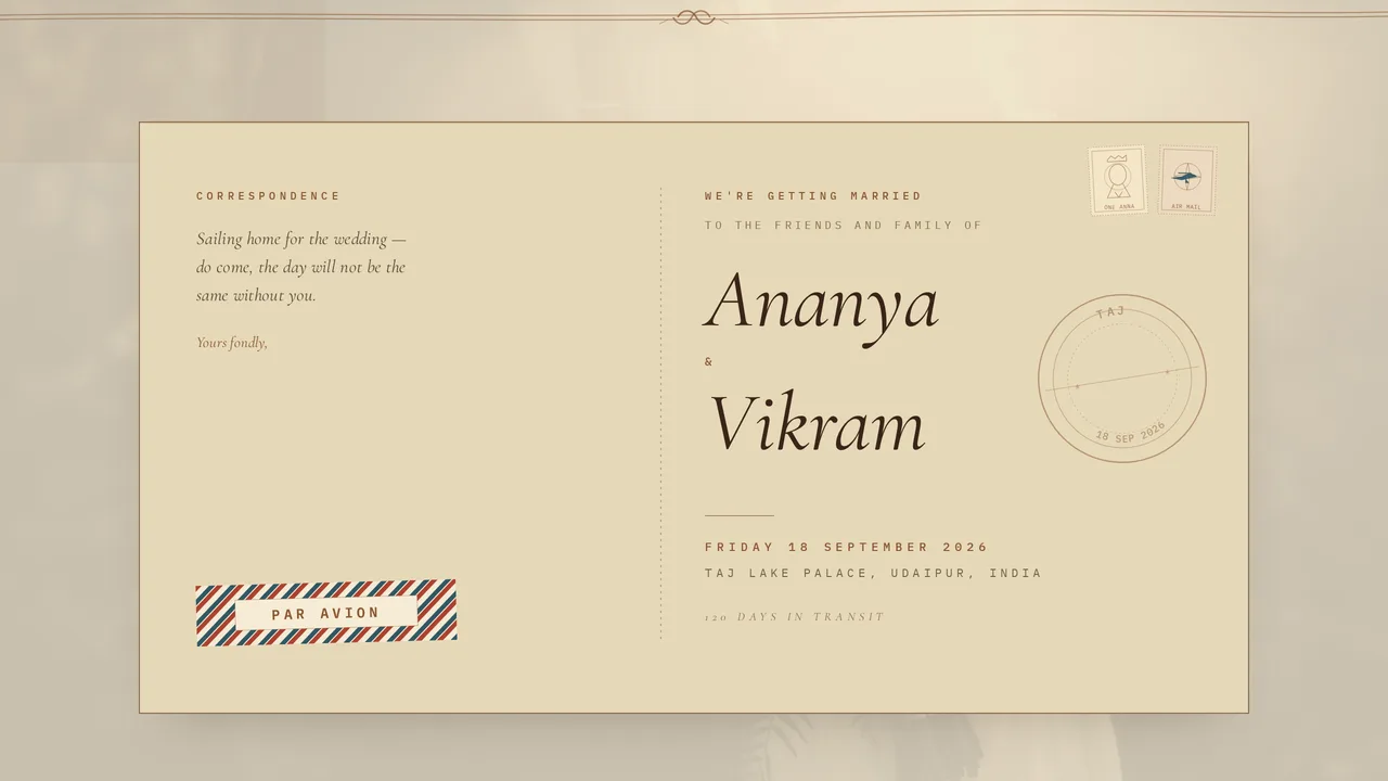 Sepia Postcard — wedding template hero preview