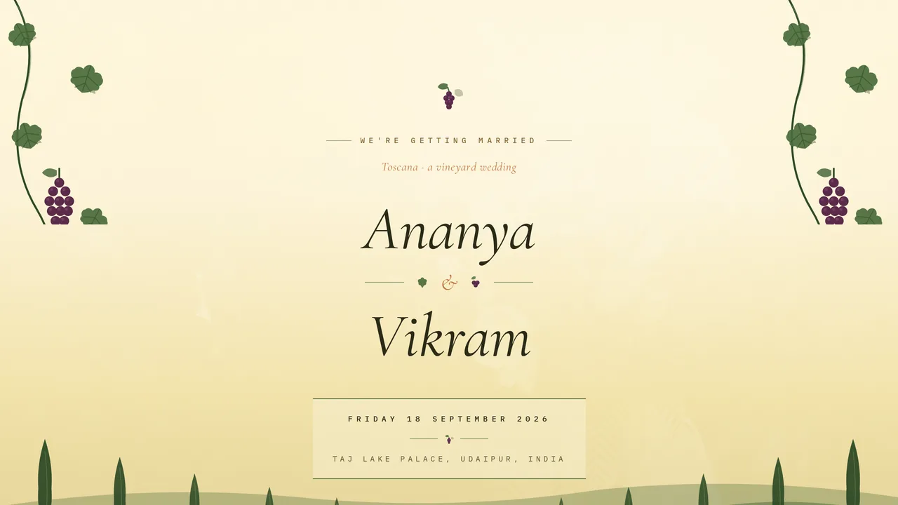 Tuscan Vineyard — wedding template hero preview