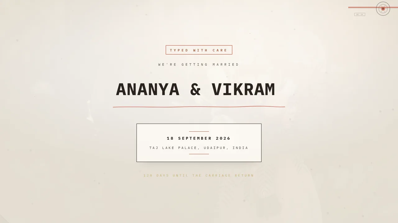 Typewriter Love — wedding template hero preview